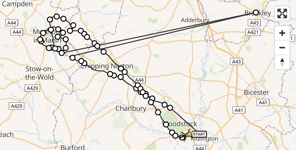 Flight path map showing Police Helicopter route from Kidlington to Kidlington