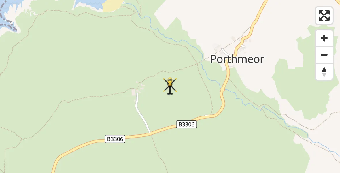 Flight path map showing Police Helicopter route from Porthmeor to Porthmeor