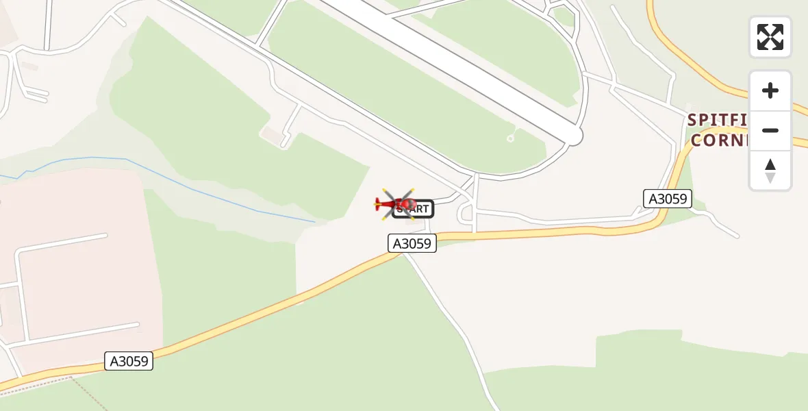 Flight path map showing Air Ambulance Helicopter route from Cornwall Airport Newquay to Cornwall Airport Newquay