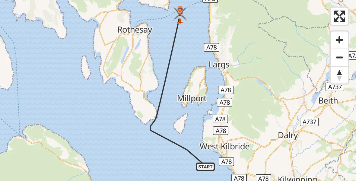 Flight path map showing Coastguard Helicopter route from Inner Seas to Inner Seas