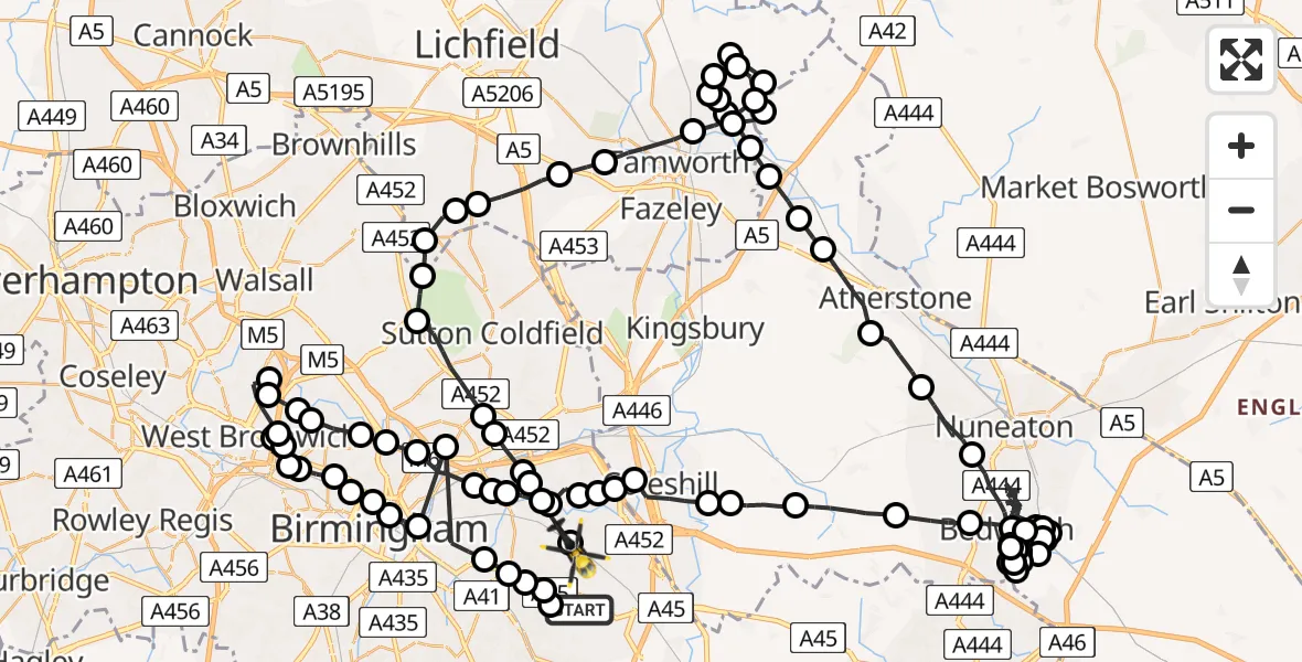 Flight path map showing Police Helicopter route from Solihull to Solihull