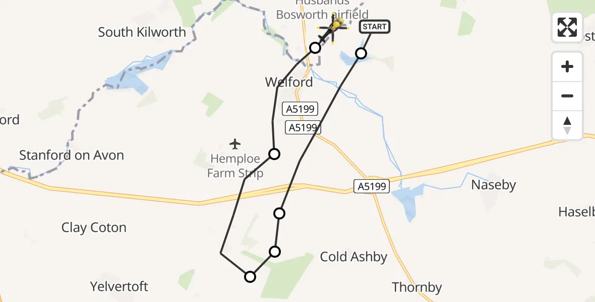 Flight path map showing Police Helicopter route from Sulby to Harborough