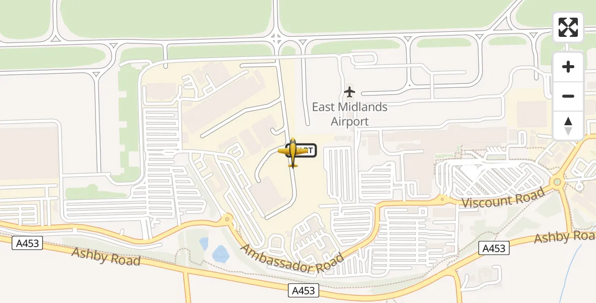 Flight path map showing Police Aircraft route from East Midlands Airport to East Midlands Airport