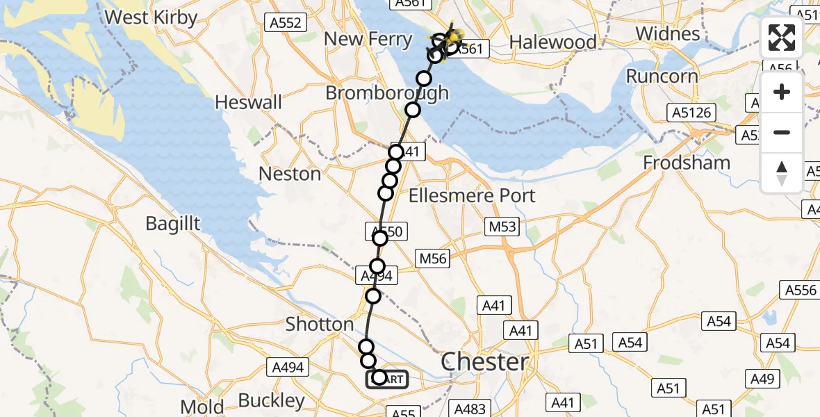 Flight path map showing Police Helicopter route from Hawarden Airport to Aigburth