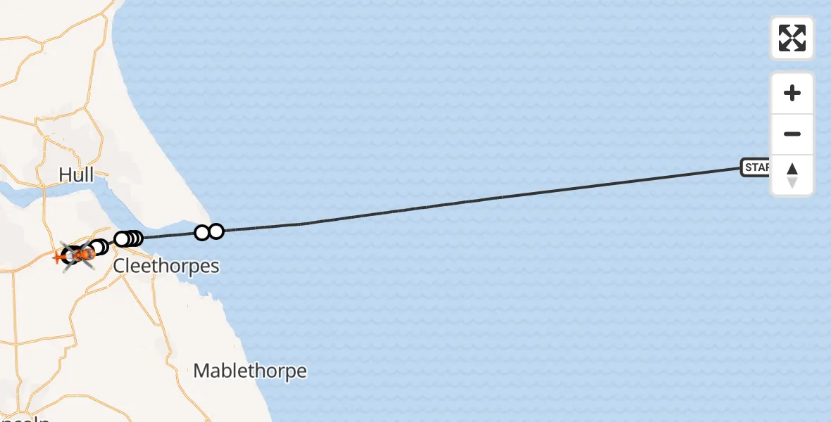 Flight path map showing Coastguard Helicopter route from North Sea to Humberside Airport