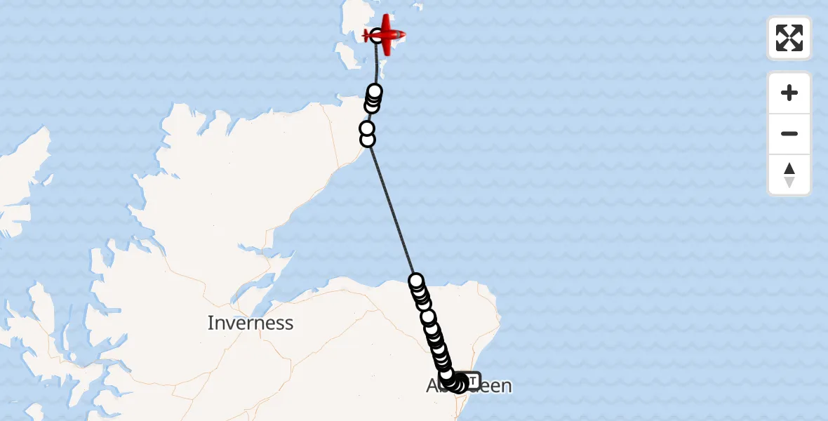 Flight path map showing Air Ambulance Aircraft route from Bankhead to Kirkwall