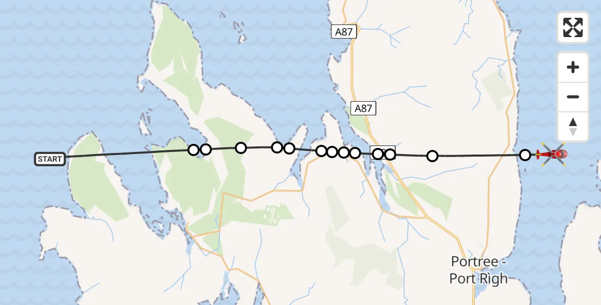 Flight path map showing Air Ambulance Helicopter route from Inner Seas to Inner Seas
