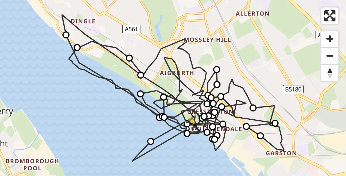 Flight path map showing Police Helicopter route from Cressington to Aigburth