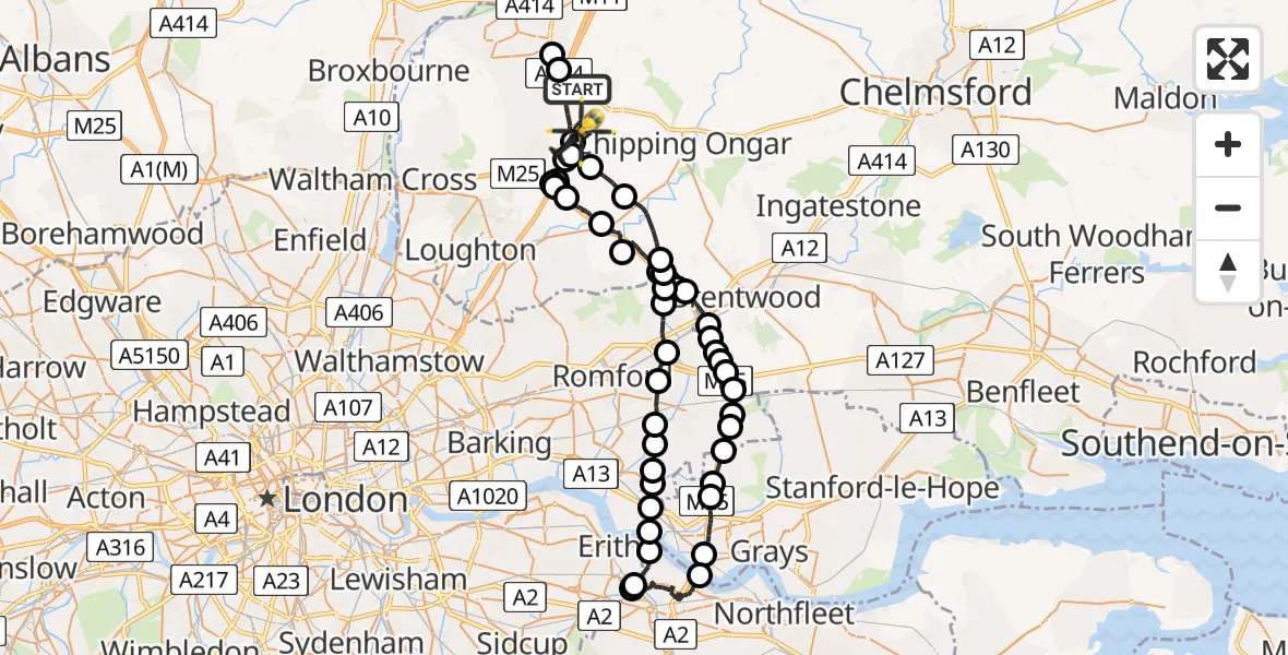 Flight path map showing Police Helicopter route from North Weald Bassett to Coopersale