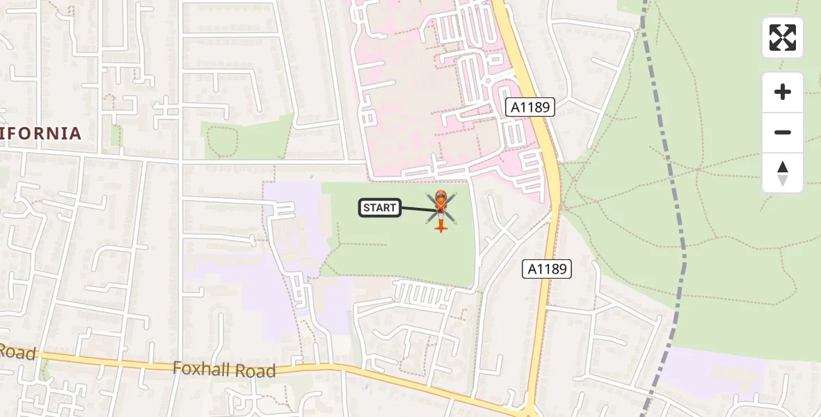 Flight path map showing Coastguard Helicopter route from Ipswich Hospital to Rushmere St Andrew