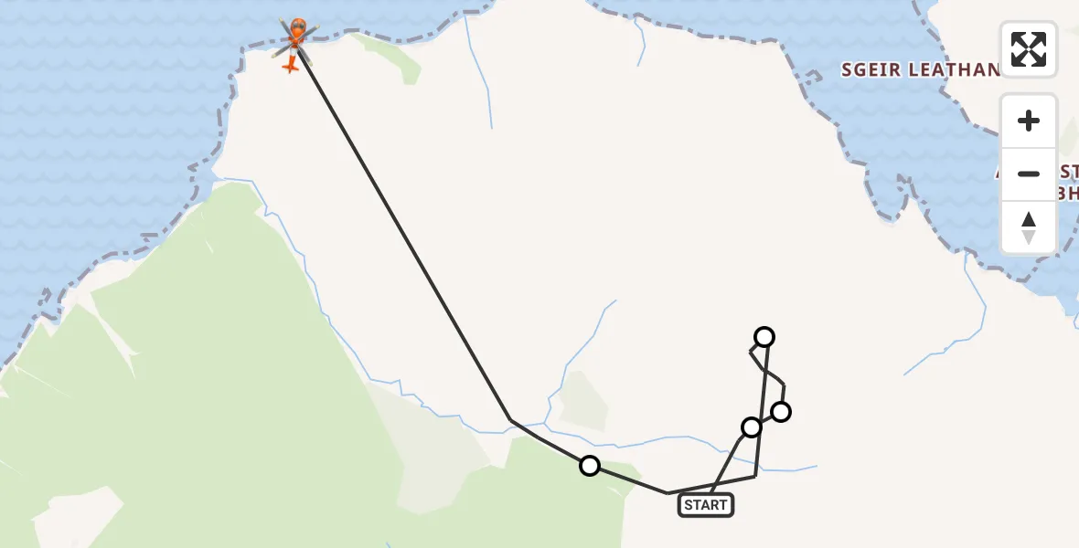 Flight path map showing Coastguard Helicopter route from Torcuileainn to Inner Seas