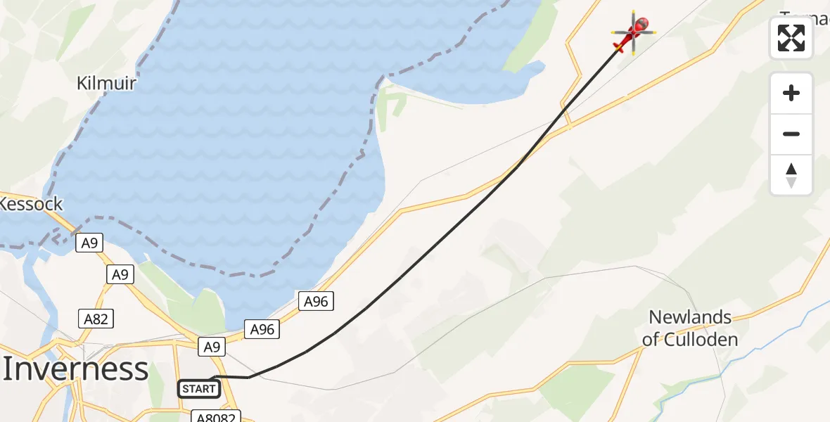 Flight path map showing Air Ambulance Helicopter route from Inverness to Inverness