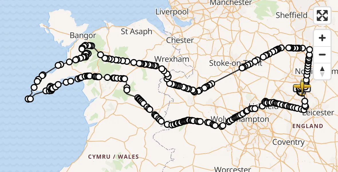 Flight route Police Aircraft East Midlands Airport - East Midlands Airport, 24 April 2026, 16:28