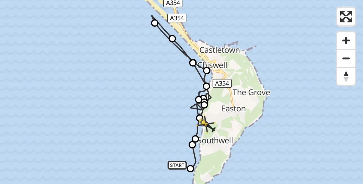 Flight path map showing Police Helicopter route from English Channel to Southwell