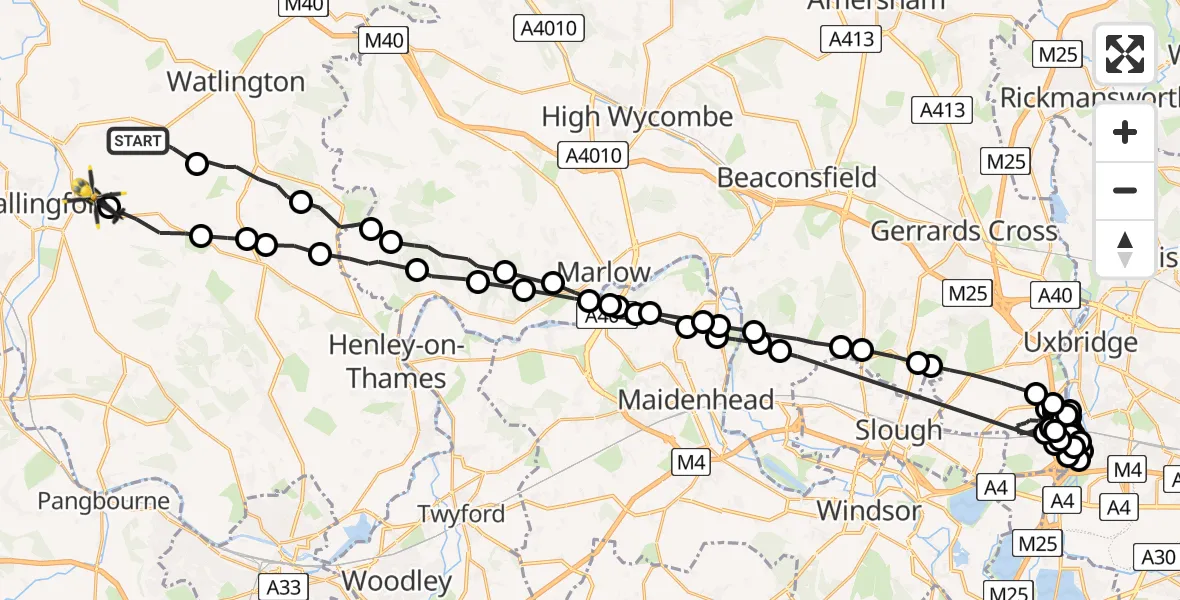 Flight path map showing Police Helicopter route from Ewelme to Crowmarsh Gifford