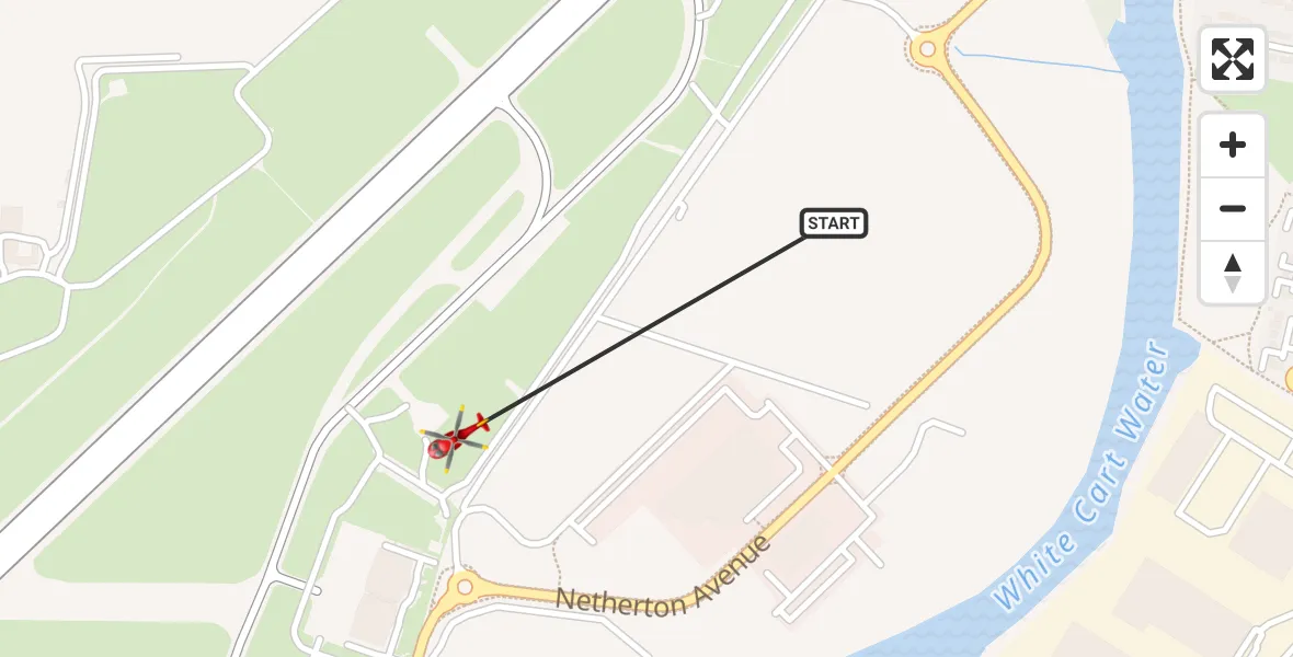 Flight path map showing Air Ambulance Helicopter route from Glasgow Airport to Glasgow Airport