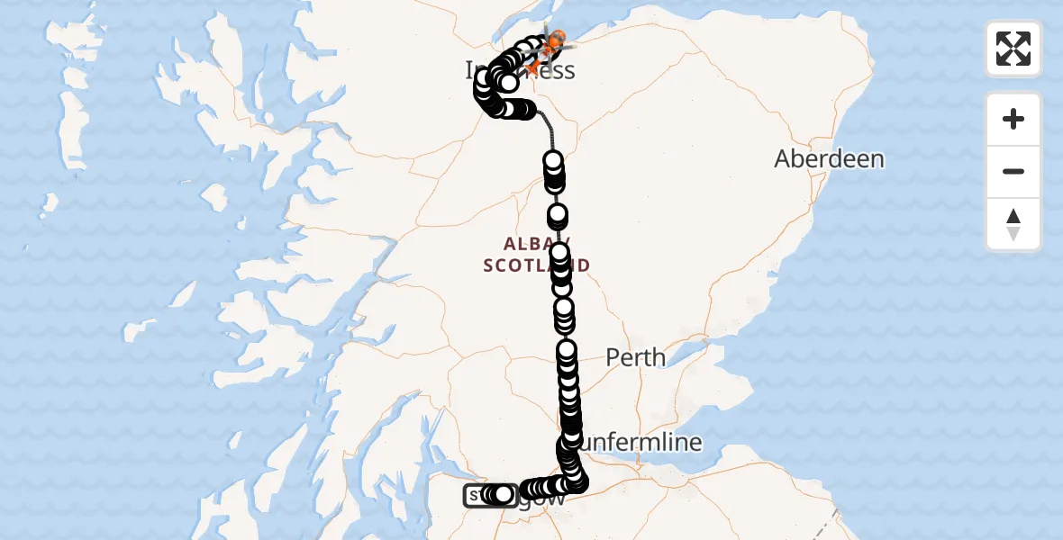 Flight route Coastguard Helicopter Glasgow Airport - Inverness Airport, 24 April 2026, 18:55