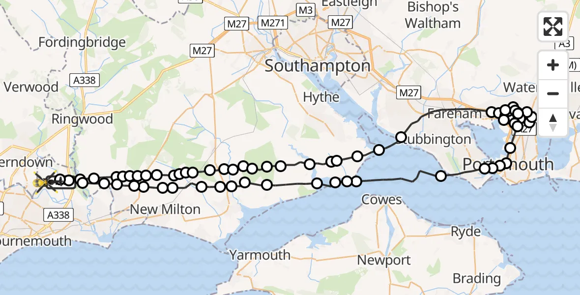 Flight path map showing Police Helicopter route from Bournemouth Airport to Bournemouth Airport