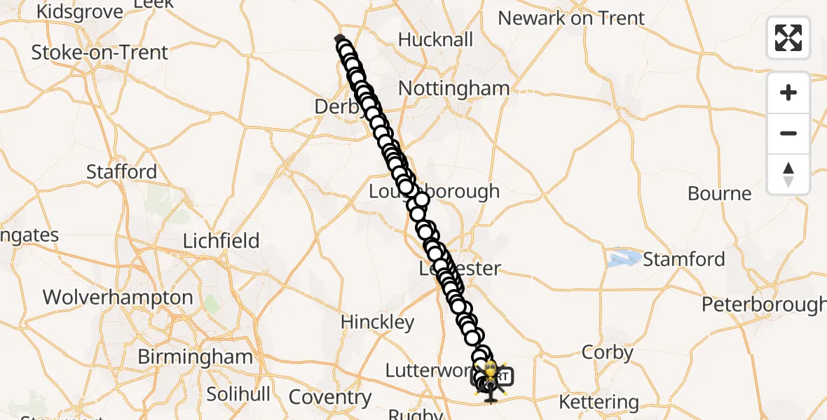 Flight route Police Helicopter Marston Trussell - Harborough, 24 April 2026, 19:28