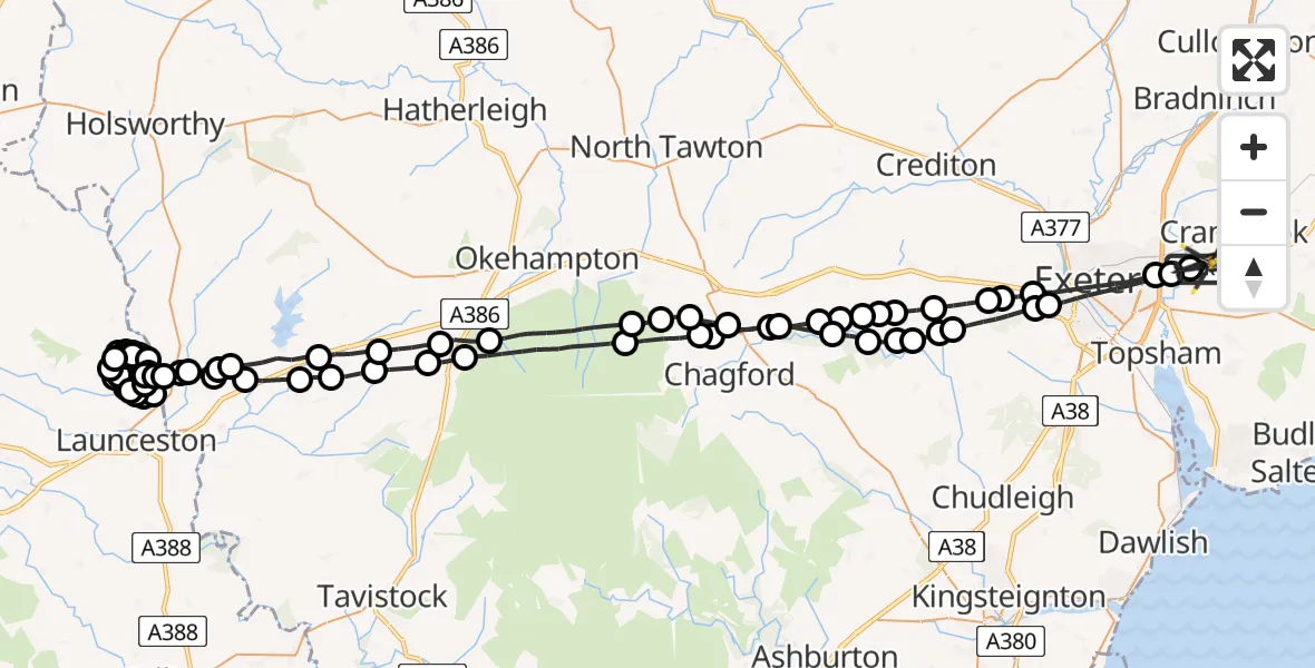 Flight route Police Helicopter Exeter International Airport - Exeter International Airport, 24 April 2026, 20:00