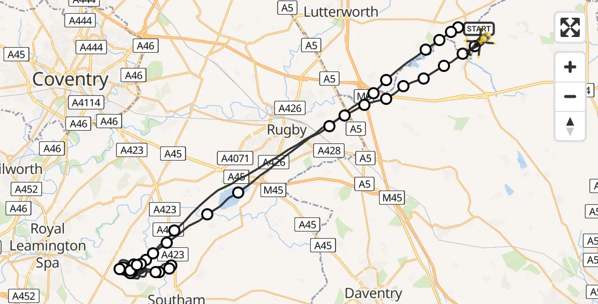 Flight path map showing Police Helicopter route from Harborough to Harborough