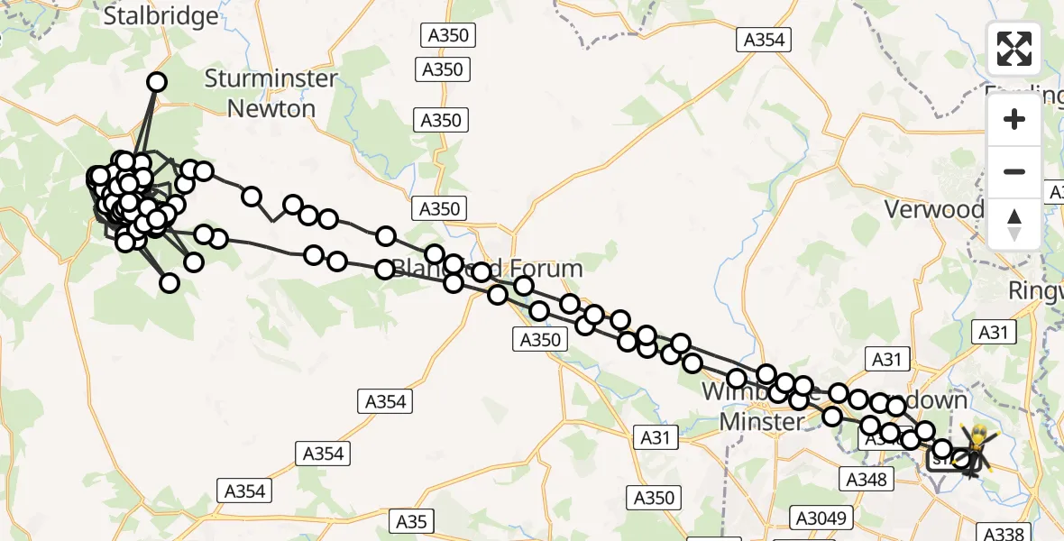 Flight path map showing Police Helicopter route from Parley Cross to Bournemouth Airport