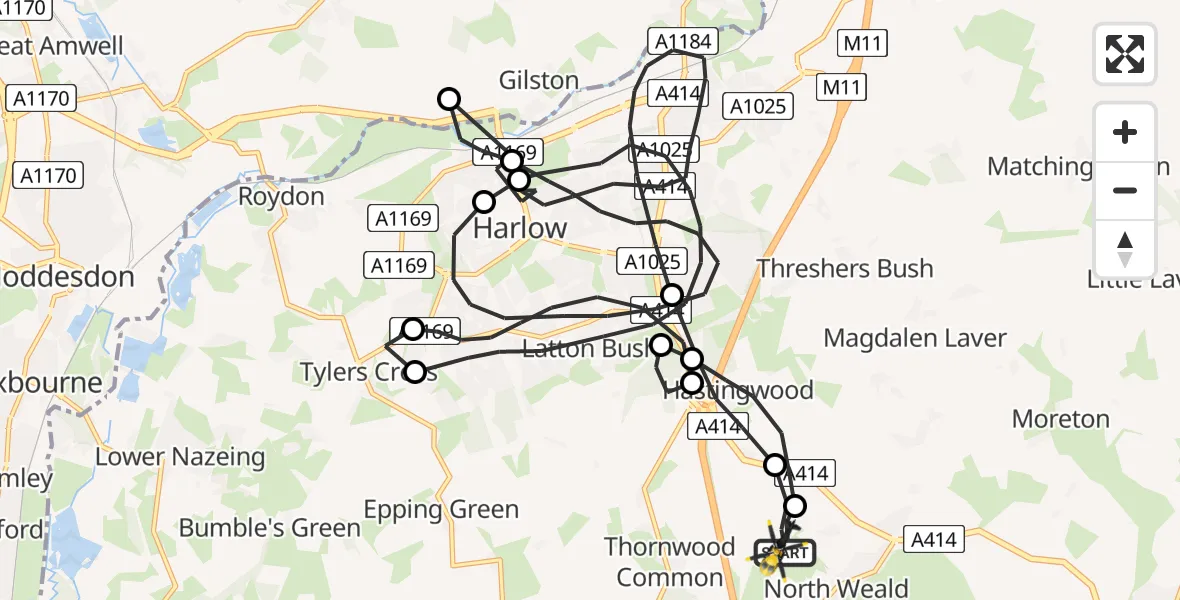 Flight path map showing Police Helicopter route from North Weald Airfield to North Weald Airfield