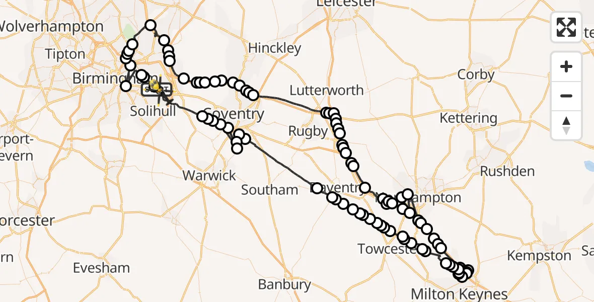 Flight path map showing Police Helicopter route from Birmingham Airport to Birmingham Airport