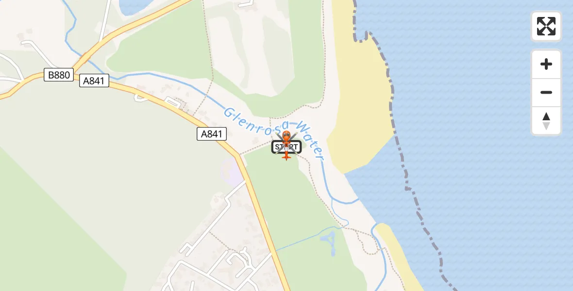 Flight path map showing Coastguard Helicopter route from Brodick to Brodick