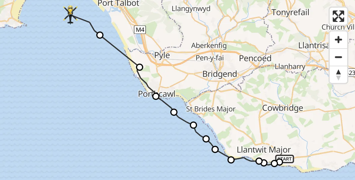 Flight route Police Helicopter MOD St Athan - Bristol Channel, 25 April 2026, 08:41