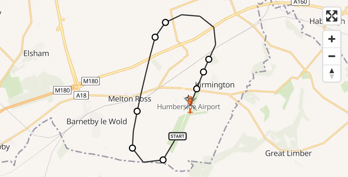 Flight path map showing Coastguard Helicopter route from Humberside Airport to Humberside Airport