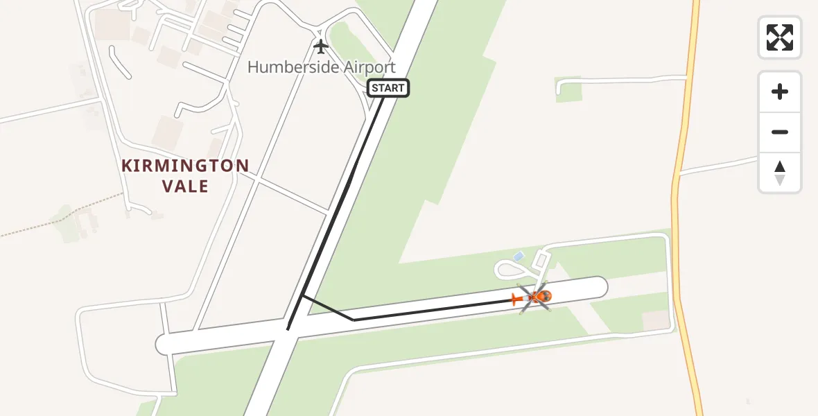 Flight path map showing Coastguard Helicopter route from Humberside Airport to Humberside Airport