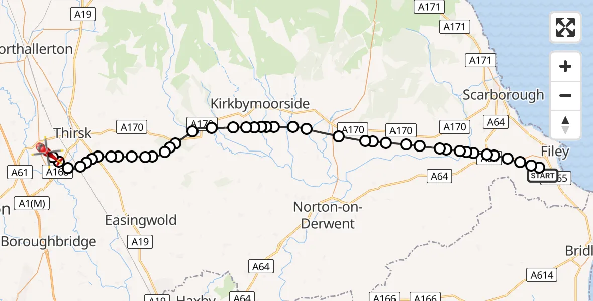 Routekaart van de vlucht: Air Ambulance Helicopter to RAF Topcliffe