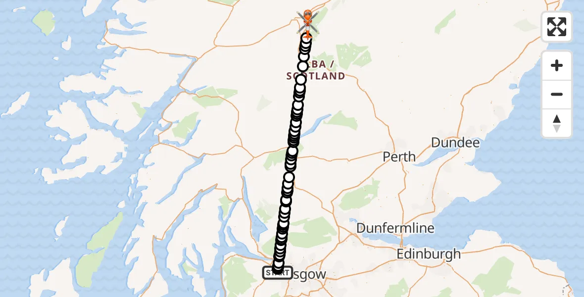 Flight route Coastguard Helicopter Glasgow Airport - Layby 100, 25 April 2026, 09:59