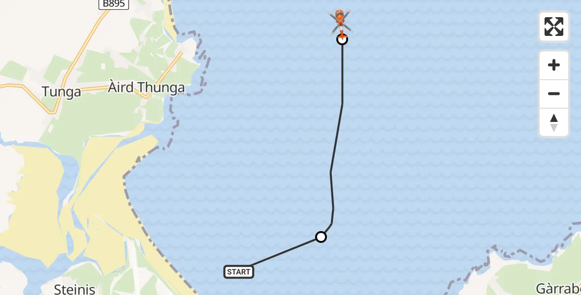 Flight path map showing Coastguard Helicopter route from Mealabost to Am Bac