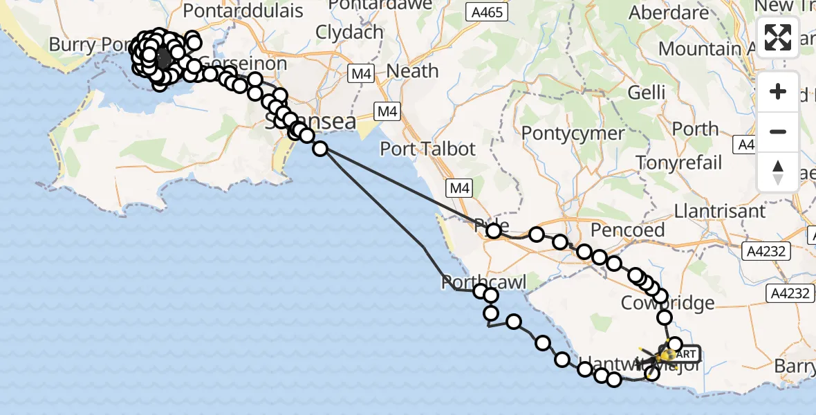 Flight route Police Helicopter MOD St Athan - Boverton, 25 April 2026, 11:15