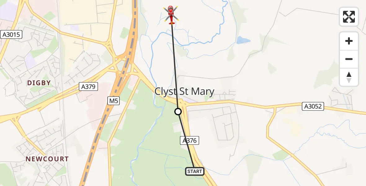 Flight route Air Ambulance Helicopter Clyst St. George - Clyst St Mary, 25 April 2026, 11:33