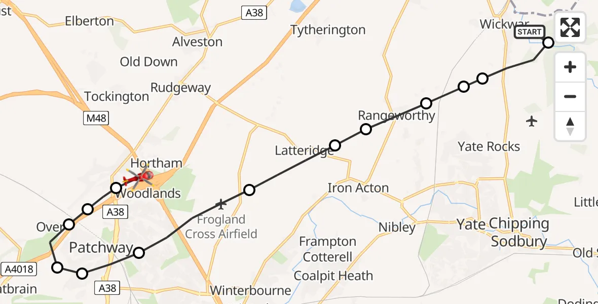 Routekaart van de vlucht: Air Ambulance Helicopter to Almondsbury Helicopter Base