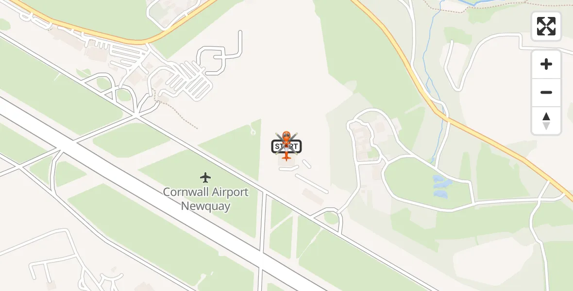 Flight path map showing Coastguard Helicopter route from Cornwall Airport Newquay to Cornwall Airport Newquay