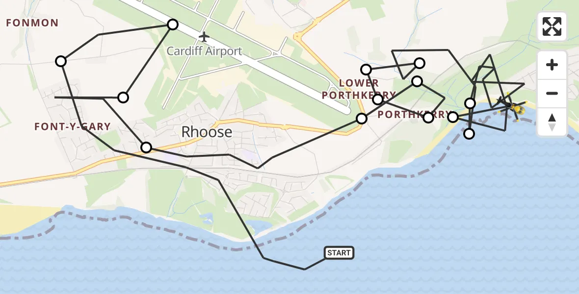 Flight path map showing Police Helicopter route from Rhoose to Barry