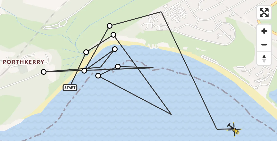 Flight path map showing Police Helicopter route from Barry to Barry