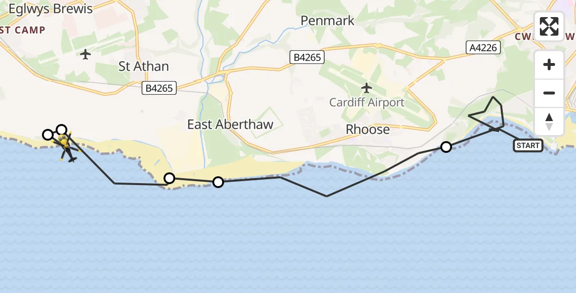 Flight path map showing Police Helicopter route from Barry to St Athan