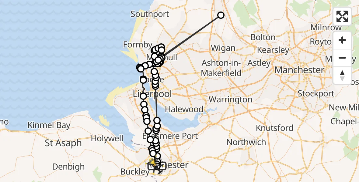 Flight path map showing Police Helicopter route from Hawarden Airport to Hawarden Airport