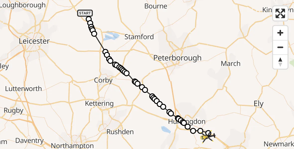 Flight route Police Helicopter Burton Lazars - Conington, 25 April 2026, 14:49
