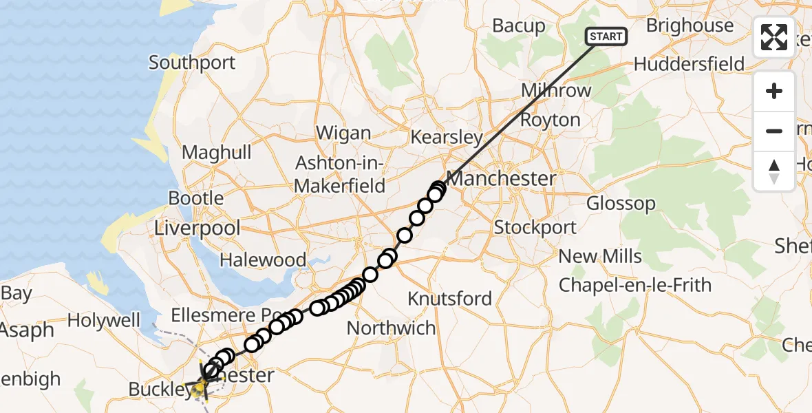 Flight route Police Helicopter Ripponden - Hawarden Airport, 25 April 2026, 14:59