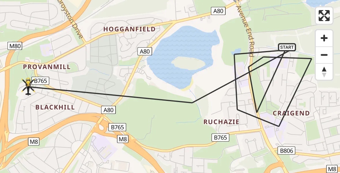 Flight path map showing Police Helicopter route from Glasgow to Glasgow