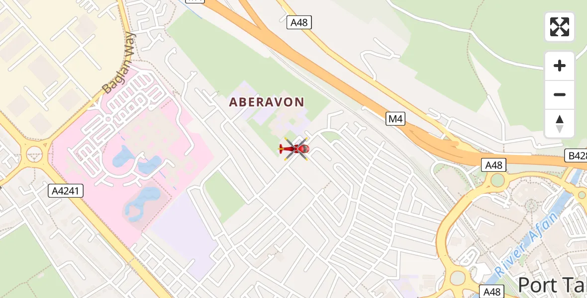 Flight path map showing Air Ambulance Helicopter route from Aberavon to Aberavon
