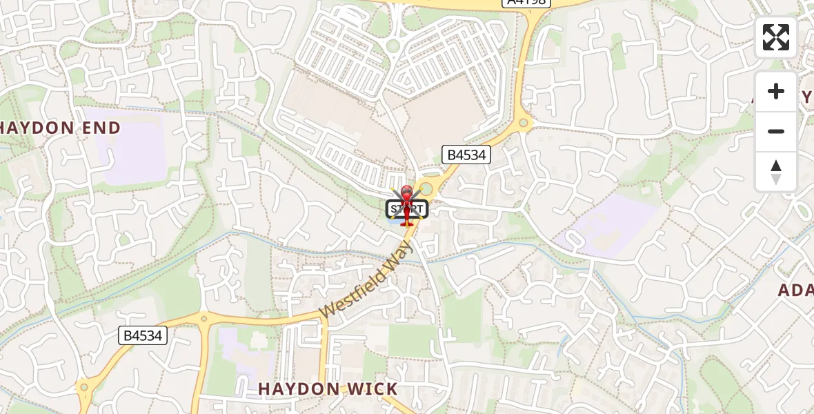 Flight route Air Ambulance Helicopter Blunsdon St Andrew - Blunsdon St Andrew, 25 April 2026, 17:14