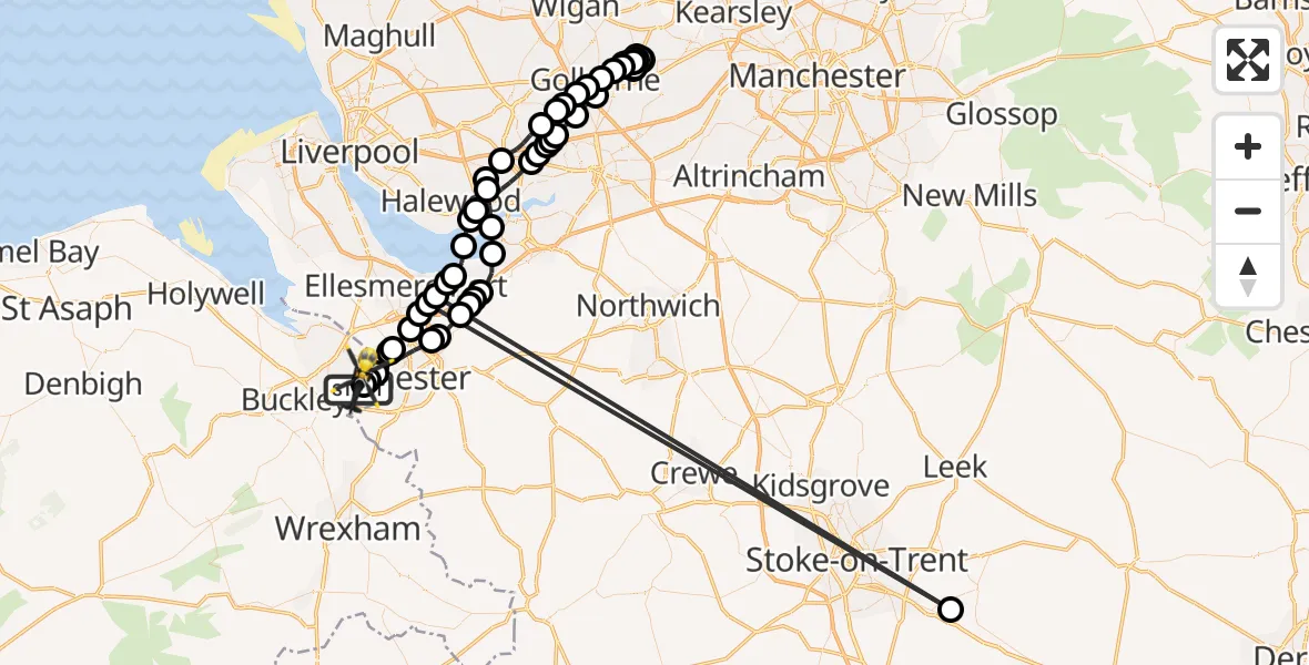 Flight path map showing Police Helicopter route from Hawarden Airport to Hawarden Airport