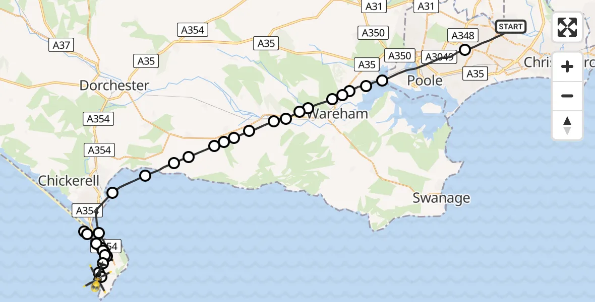 Flight path map showing Police Helicopter route from Bournemouth to Weston